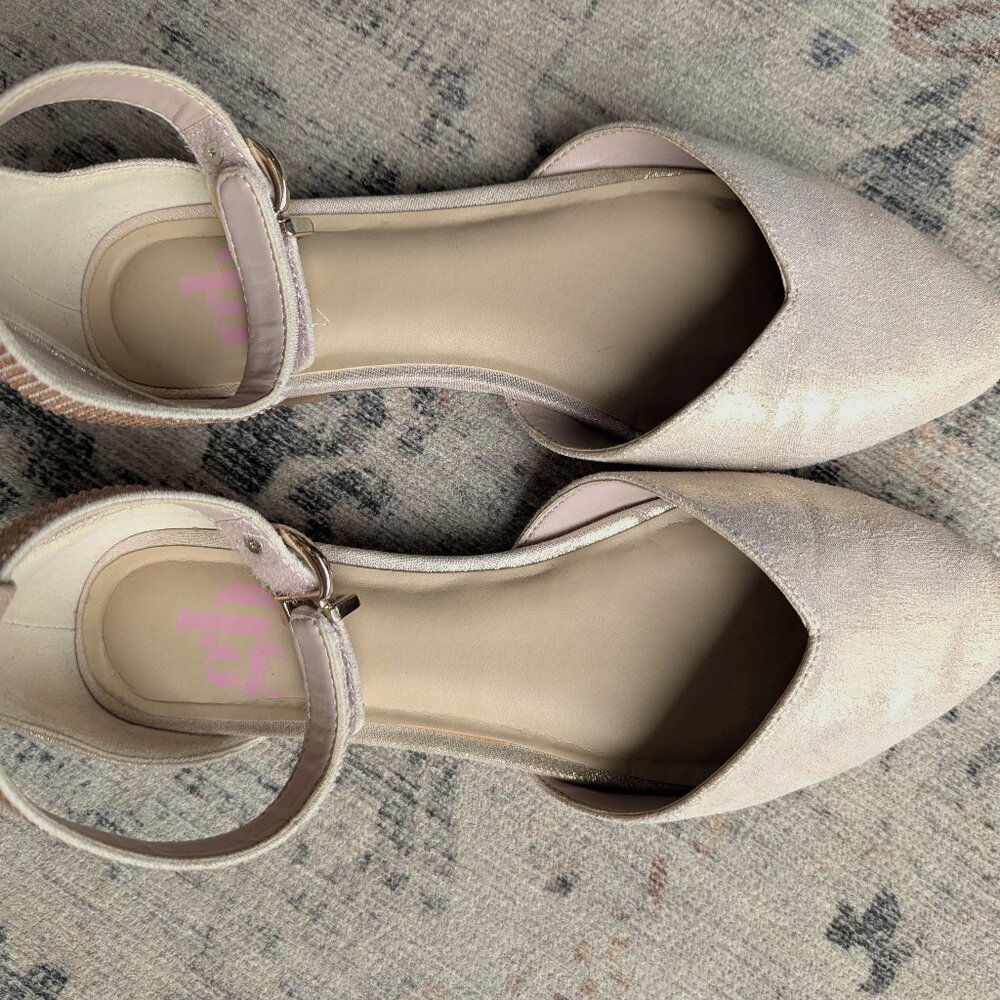 Rose Gold Dress Flats with Jeweled Velcro Ankle Strap